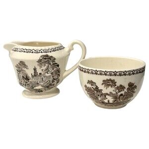 Vintage Solian Ware Potters Ltd England Brown Transferware Creamer & Sugar